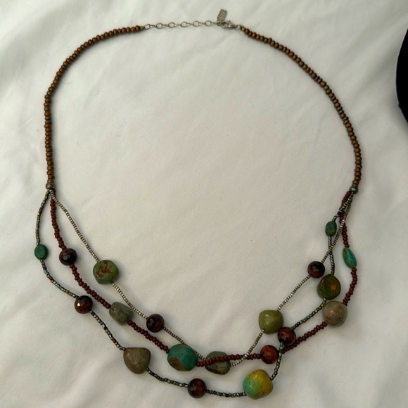 Peyote Bird .925 Sterling and Turquoise & faceted Bead layered Necklace 24” - Picture 2 of 6